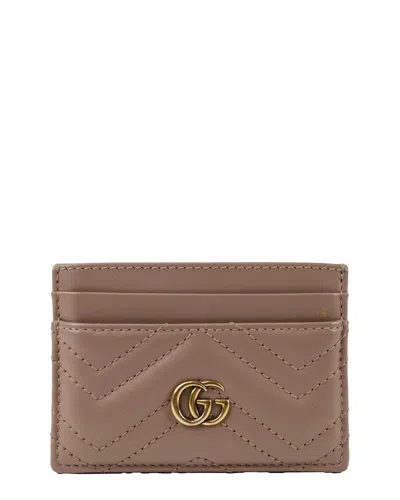 Gucci Pink Calfskin Gg Marmont Card Case Wallet (authentic Pre-loved) In Neutral