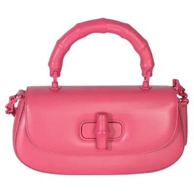 Pre-owned Gucci Pink Calfskin Medium Bamboo Diva Bag