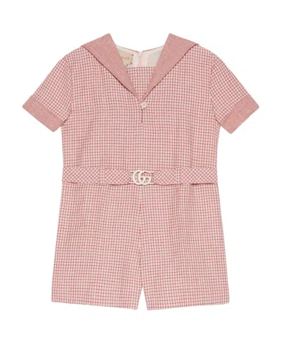 Gucci Pink Checked Sailor Collar Playsuit