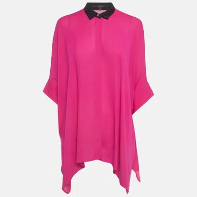 Pre-owned Gucci Pink Contrast Collar Silk Kaftan Shirt S