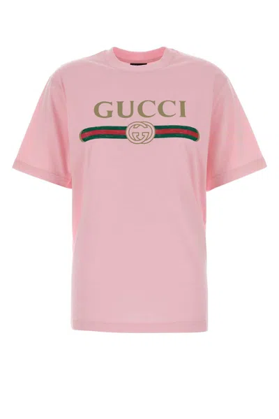 Gucci Cotton Blend Crew Neck Short Sleeve T-shirt In Pink