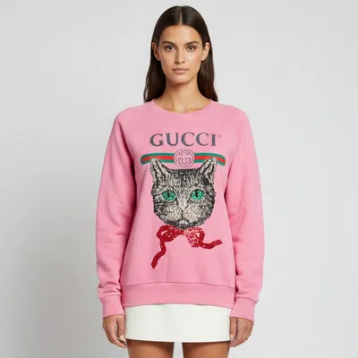 Pre-owned Gucci Pink Cotton Knit Mystic Cat Sweatshirt S
