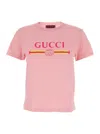 Gucci Pink Crewneck T-shirt With Logo Print On The Front In Cotton Woman In Pink