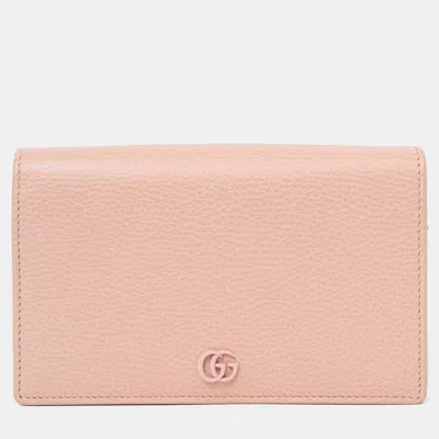 Pre-owned Gucci Pink Dollar Calfskin Enamel Monochrome Mini Gg Marmont Chain Wallet