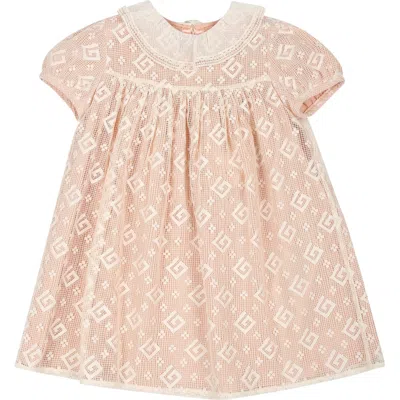 Gucci Pink Dress For Baby Girl With G Quadro Motif
