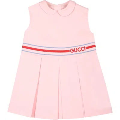 Gucci Kids' Pink Dress For Baby Girl With Logo