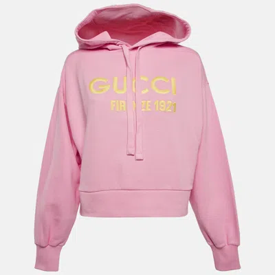 Pre-owned Gucci Pink Embroidered Cotton Sweatshirt Hoodie Xs