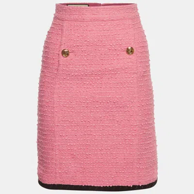 Pre-owned Gucci Pink G-button Tweed A-line Mini Skirt Xs