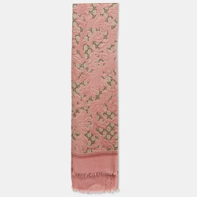 Pre-owned Gucci Pink Gg Arabesque Modal Square Scarf
