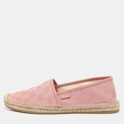 Pre-owned Gucci Pink Gg Canvas And Leather Espadrille Flats Size 38