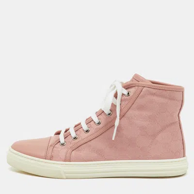 Pre-owned Gucci Pink Gg Canvas And Leather High Top Sneakers Size 37.5