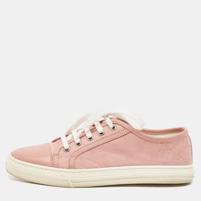 Pre-owned Gucci Pink Gg Canvas And Leather Low Top Sneakers Size 37