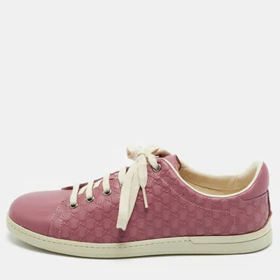 Pre-owned Gucci Pink Gg Canvas And Leather Low Top Sneakers Size 37.5