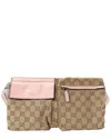 Gucci Pink Gg Canvas Gg Monogram Web Double Pocket Belt Bag (authentic Pre-loved) In Brown