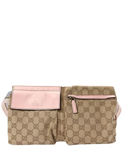 Gucci Pink Gg Canvas Gg Monogram Web Double Pocket Belt Bag (authentic Pre-loved)