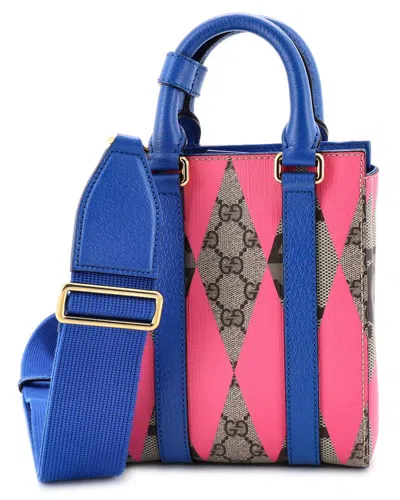 Gucci Pink Gg Coated Canvas & Leather Convertible Open Tote Rhombus Mini  (authentic Pre-loved)