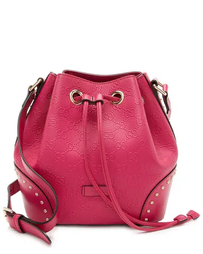 Gucci Pink Gg Debossed Diamante Leather Studded Bright Bucket Bag (authentic  Pre-loved) In Red