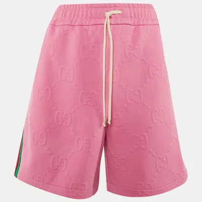 Pre-owned Gucci Pink Gg Embossed Jersey Web Striped Shorts L