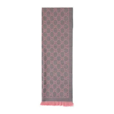Gucci Pink Gg Jacquard Pattern Knitted Scarf In Neutral