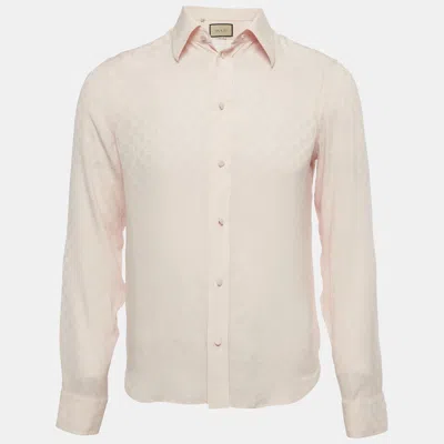 Pre-owned Gucci Pink Gg Jacquard Silk Long Sleeve Shirt M