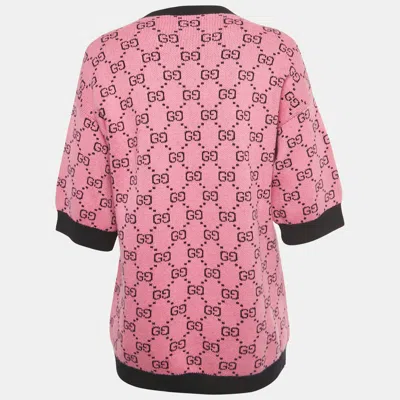 Pre-owned Gucci Pink Gg Jacquard Wool Short Sleeve Pullover Xxs