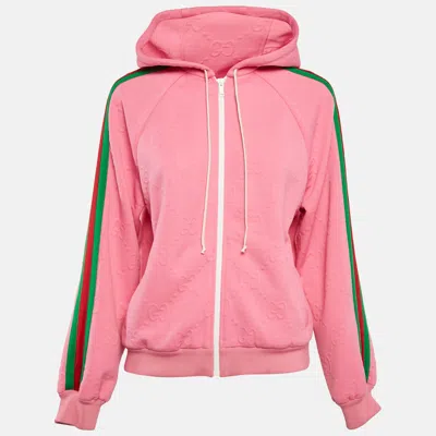 Pre-owned Gucci Pink Gg Jersey Jacquard Web Stripe Zip-up Jacket S