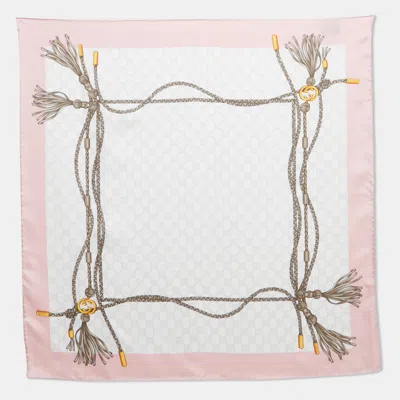 Pre-owned Gucci Pink Gg Rope Print Silk Scarf