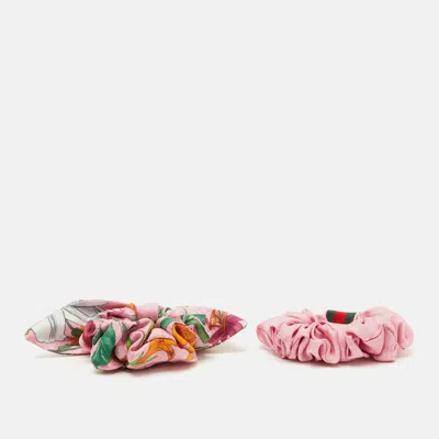 Pre-owned Gucci Pink Gg Silk Scrunchie Set Of 2