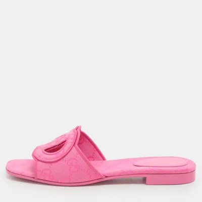 Pre-owned Gucci Pink Interlocking G Canvas Flat Slides Size 36