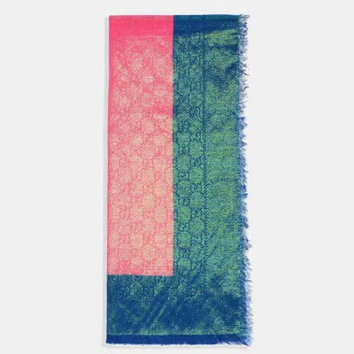 Pre-owned Gucci Pink Iridescent Gg Lamé Jacquard Scarf