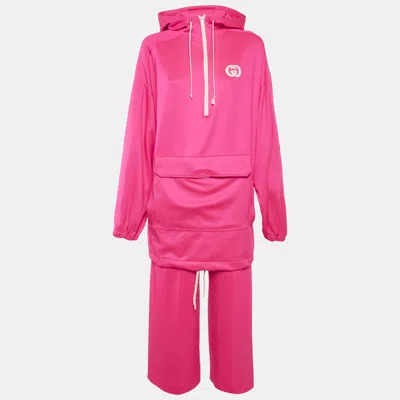 Pre-owned Gucci Pink Jersey Logo Patch Hoodie And Pants Suits S