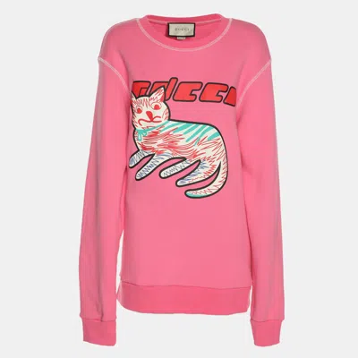 Pre-owned Gucci Pink Knit Printed Sweatshirt M