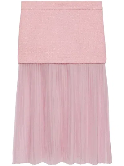 Gucci Pink Layered Silk-tweed Midi Skirt