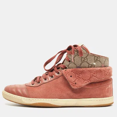 Pre-owned Gucci Pink Leather And Suede High Top Sneakers Size 38