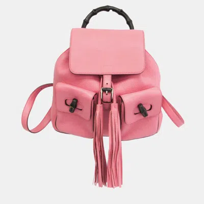Pre-owned Gucci Pink Leather Bamboo Backpack