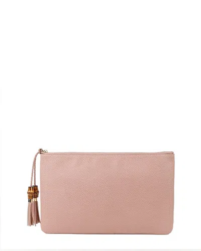 Pre-owned Gucci Pink Leather Bamboo Tassel Clutch (authentic Pre-loved)