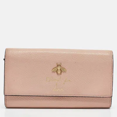 Pre-owned Gucci Pink Leather Blind For Love Flap Continental Wallet