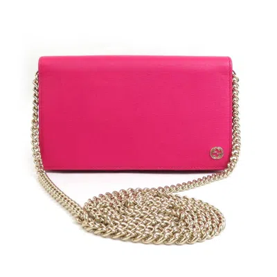 Pre-owned Gucci Pink Leather Chain/shoulder Wallet ()