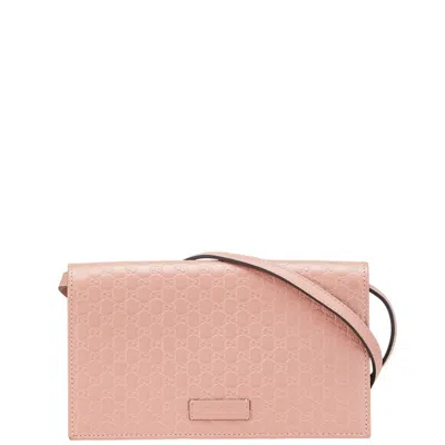 Pre-owned Gucci Pink Leather Chain/shoulder Wallet ()