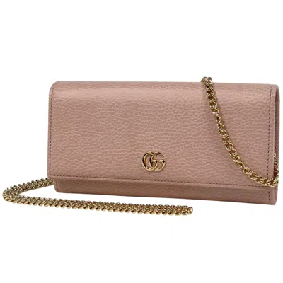 Pre-owned Gucci Pink Leather Chain/shoulder Wallet ()