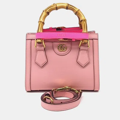 Pre-owned Gucci Pink Leather Diana Tote And Shoulder Bag