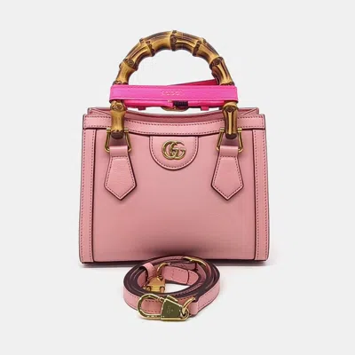 Pre-owned Gucci Pink Leather Diana Tote And Shoulder Bag