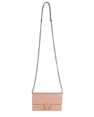 Pre-owned Gucci Pink Leather Dollar Interlocking G Wallet On Chain (authentic Pre-loved)