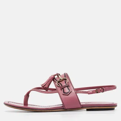 Pre-owned Gucci Pink Leather Fringe Slingback Sandals Size 37
