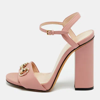 Pre-owned Gucci Pink Leather Gg Marmont Ankle Strap Sandals Size 35.5