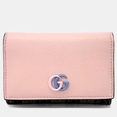 Pre-owned Gucci Pink Leather Gg Marmont Card Holder