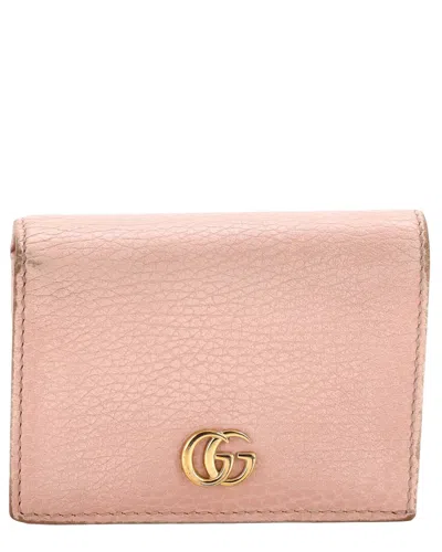 Pre-owned Gucci Pink Leather Gg Marmont Flap Card Case (authentic Pre-loved)