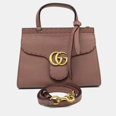 Pre-owned Gucci Pink Leather Gg Marmont Mini Tote And Shoulder Bag