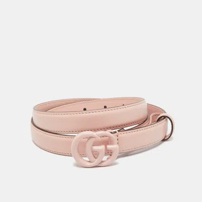 Pre-owned Gucci Pink Leather Gg Marmont Slim Belt 90 Cm
