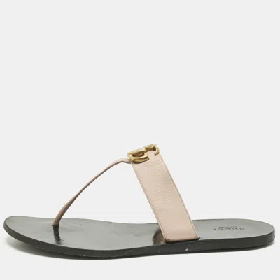 Pre-owned Gucci Pink Leather Gg Marmont Thong Slide Flats Size 40